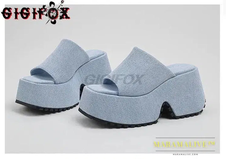 Platform Sandals For Women Denim Open Toe Wedges Shoes Outdoor Indoor Chunky Slipper Sandals Casual Classic Brand New