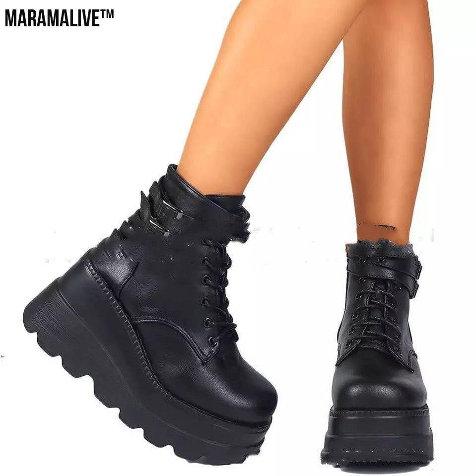 Platform Shoes Boots Women Winter Shoes Genuine Leather