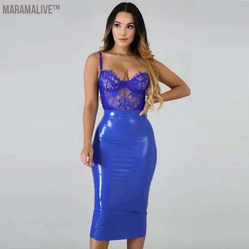 Plus Size 4XL 5XL Bodycon Midi Skirts Women PVC Patent Leather Back Zip Club Skirt PU Business Classic Clothing NEW Custom