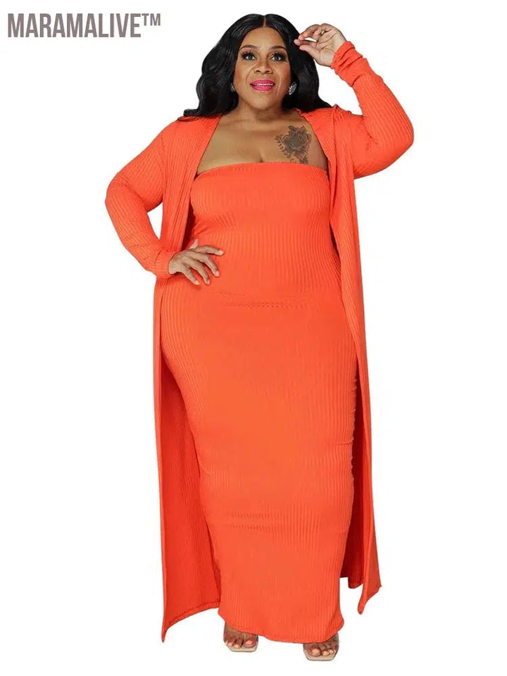 Plus Size Dress Sets 2 Piece Outfits Maxi Dresses Out Wear Coat Sexy Matching Suit Fall