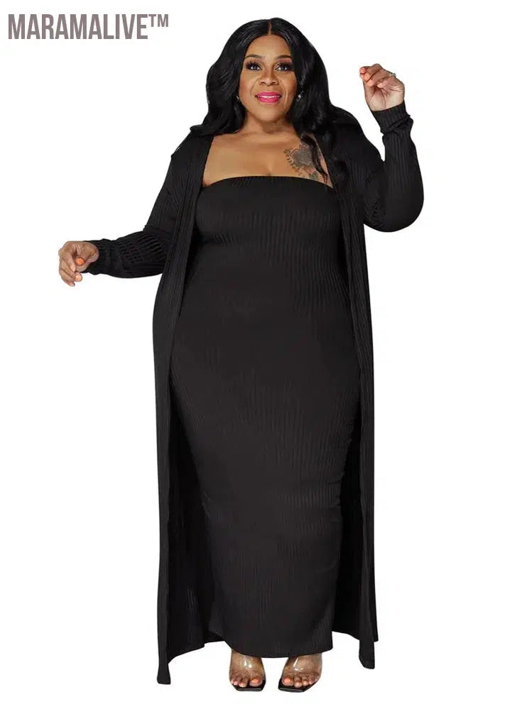 Plus Size Dress Sets 2 Piece Outfits Maxi Dresses Out Wear Coat Sexy Matching Suit Fall