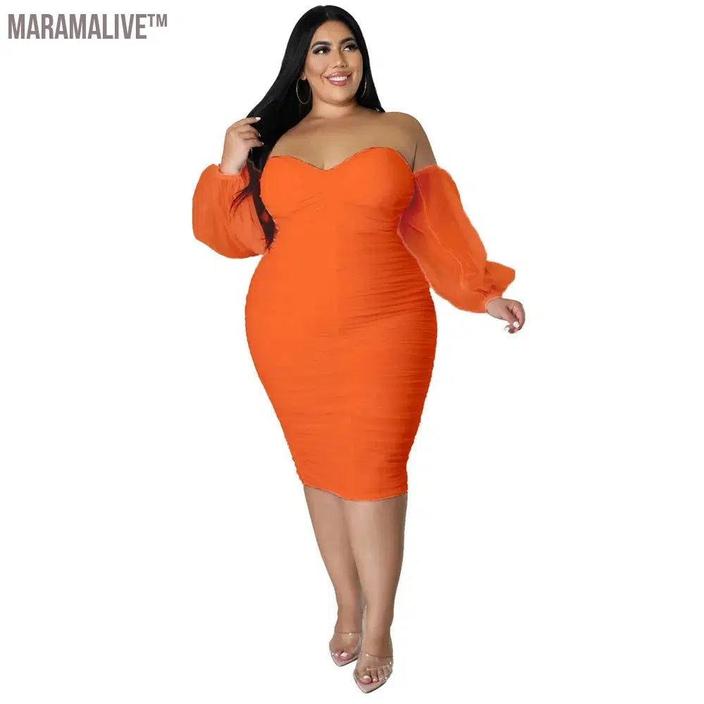 Plus Size Dress Women Party Off Shoulder Mesh Sleeve Sexy Elegant Maxi Dresses Birthday Outfits