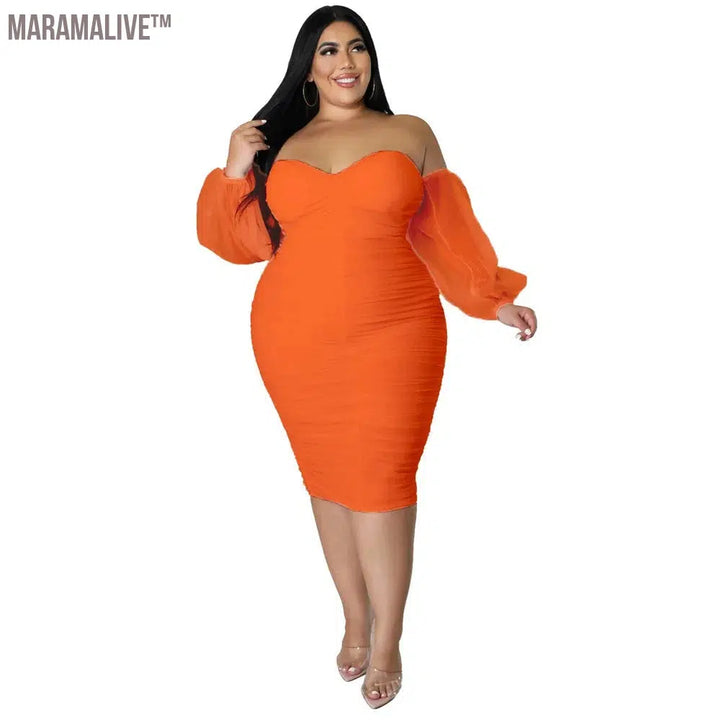 Plus Size Dress Women Party Off Shoulder Mesh Sleeve Sexy Elegant Maxi Dresses Birthday Outfits