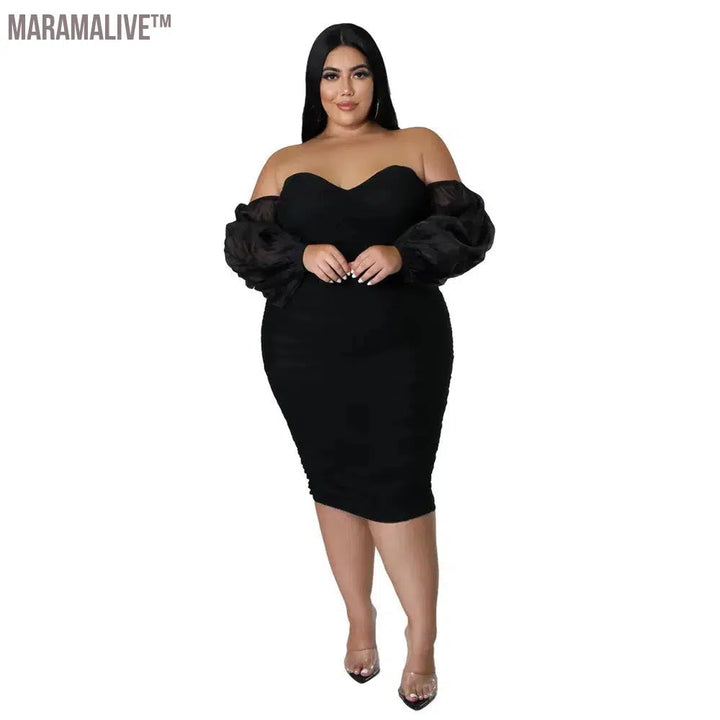 Plus Size Dress Women Party Off Shoulder Mesh Sleeve Sexy Elegant Maxi Dresses Birthday Outfits