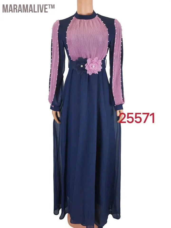 Plus Size Dresses New Beaded Hot Diamond Long Sleeve Belt Chiffon Dress Loose Floor Dragging Long Dress For Women 3xl 4xl