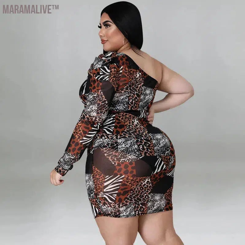 Plus Size Dresses Women Clothing Mesh Sexy Single Sleeve Bodycon Stretch Mini Dresses Fall Clothes