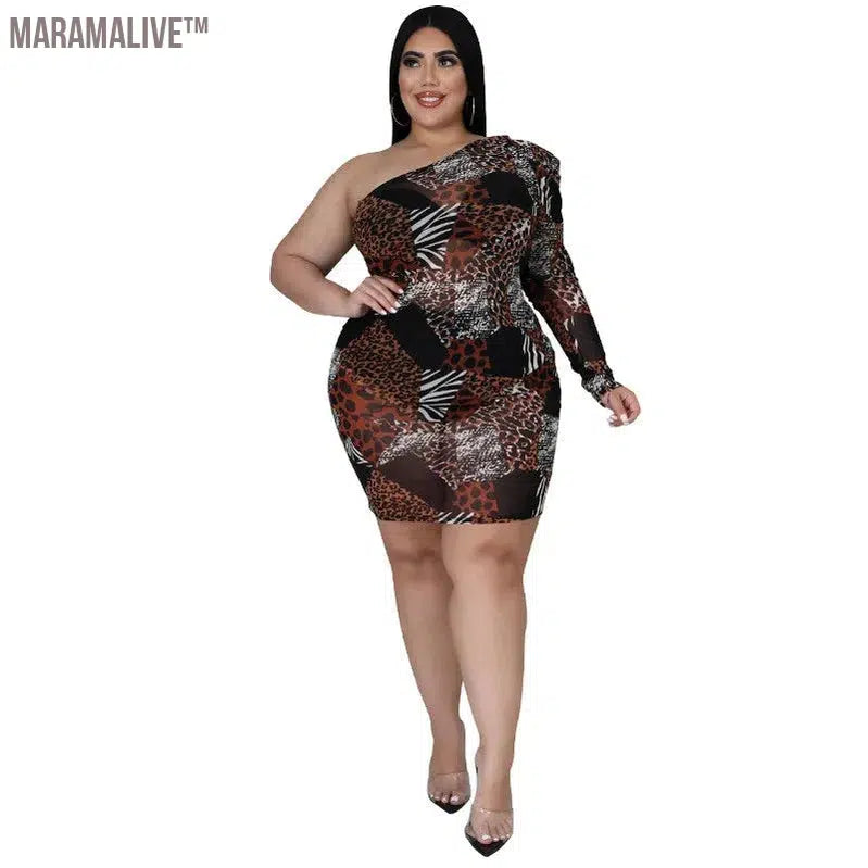 Plus Size Dresses Women Clothing Mesh Sexy Single Sleeve Bodycon Stretch Mini Dresses Fall Clothes