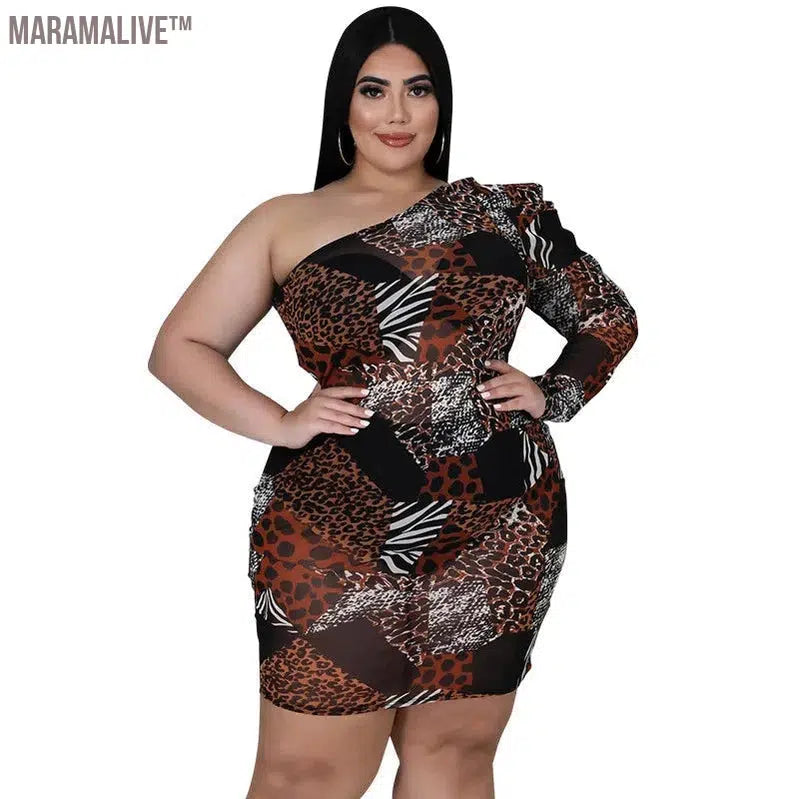 Plus Size Dresses Women Clothing Mesh Sexy Single Sleeve Bodycon Stretch Mini Dresses Fall Clothes