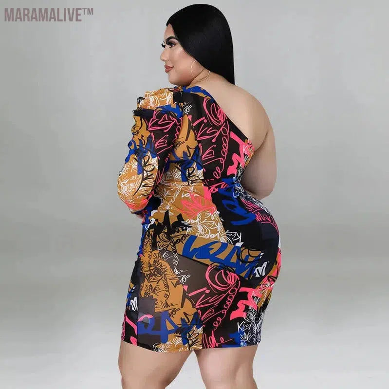 Plus Size Dresses Women Clothing Mesh Sexy Single Sleeve Bodycon Stretch Mini Dresses Fall Clothes