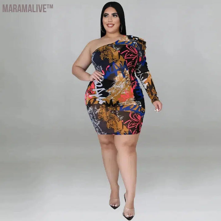 Plus Size Dresses Women Clothing Mesh Sexy Single Sleeve Bodycon Stretch Mini Dresses Fall Clothes