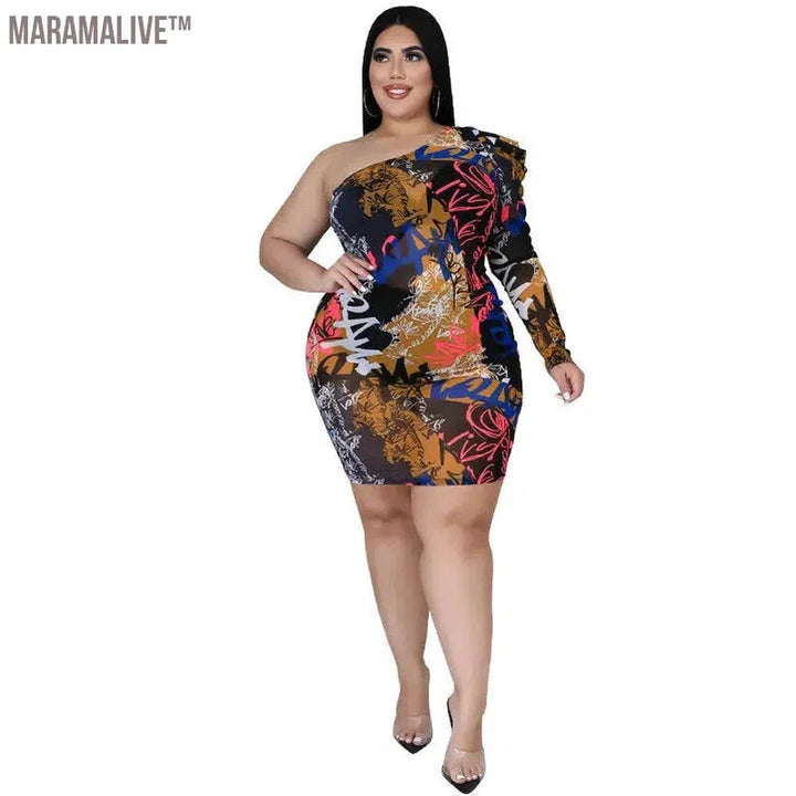 Plus Size Dresses Women Clothing Mesh Sexy Single Sleeve Bodycon Stretch Mini Dresses Fall Clothes