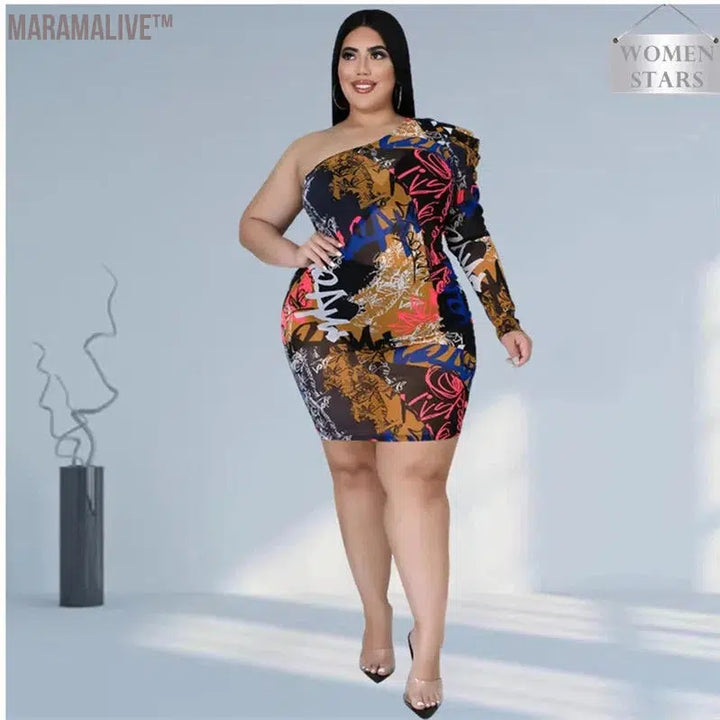 Plus Size Dresses Women Clothing Mesh Sexy Single Sleeve Bodycon Stretch Mini Dresses Fall Clothes