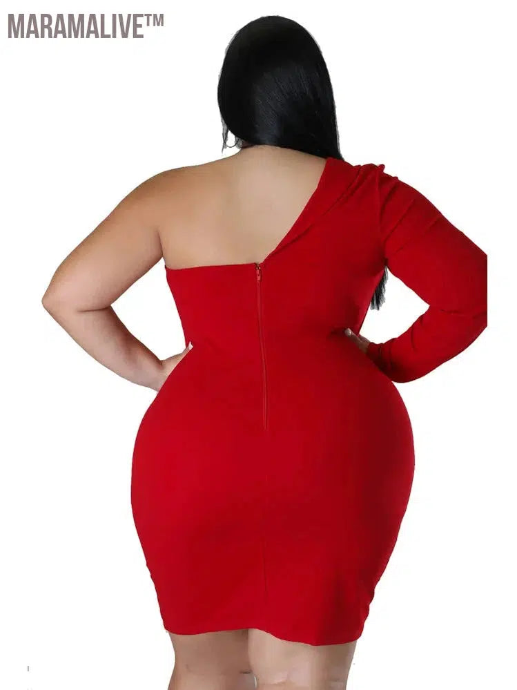 Plus Size Dresses Women Single Long Sleeve V Neck Solid Sexy Mini Suit Dress Party Dresses