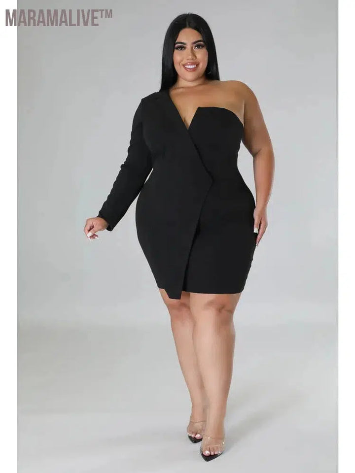 Plus Size Dresses Women Single Long Sleeve V Neck Solid Sexy Mini Suit Dress Party Dresses