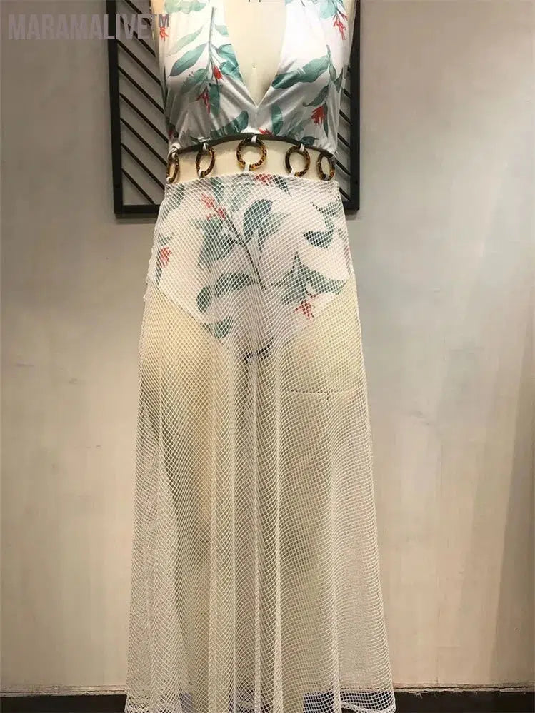 Plus Size Dresses Women Summer Clothes Sexy Holiday Patchwork Full Length Beach Style Maxi Dress