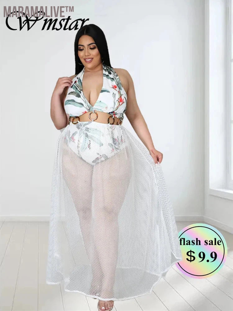 Plus Size Dresses Women Summer Clothes Sexy Holiday Patchwork Full Length Beach Style Maxi Dress