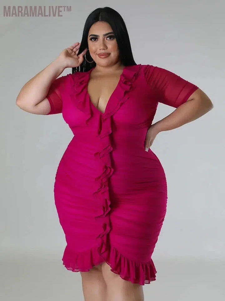 Plus Size Dresses for Women Draped V Neck Bodycon Elegant Solid Midi Dress New In Summer Clothes