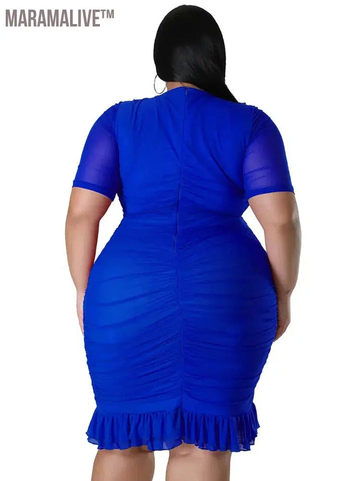 Plus Size Dresses for Women Draped V Neck Bodycon Elegant Solid Midi Dress New In Summer Clothes