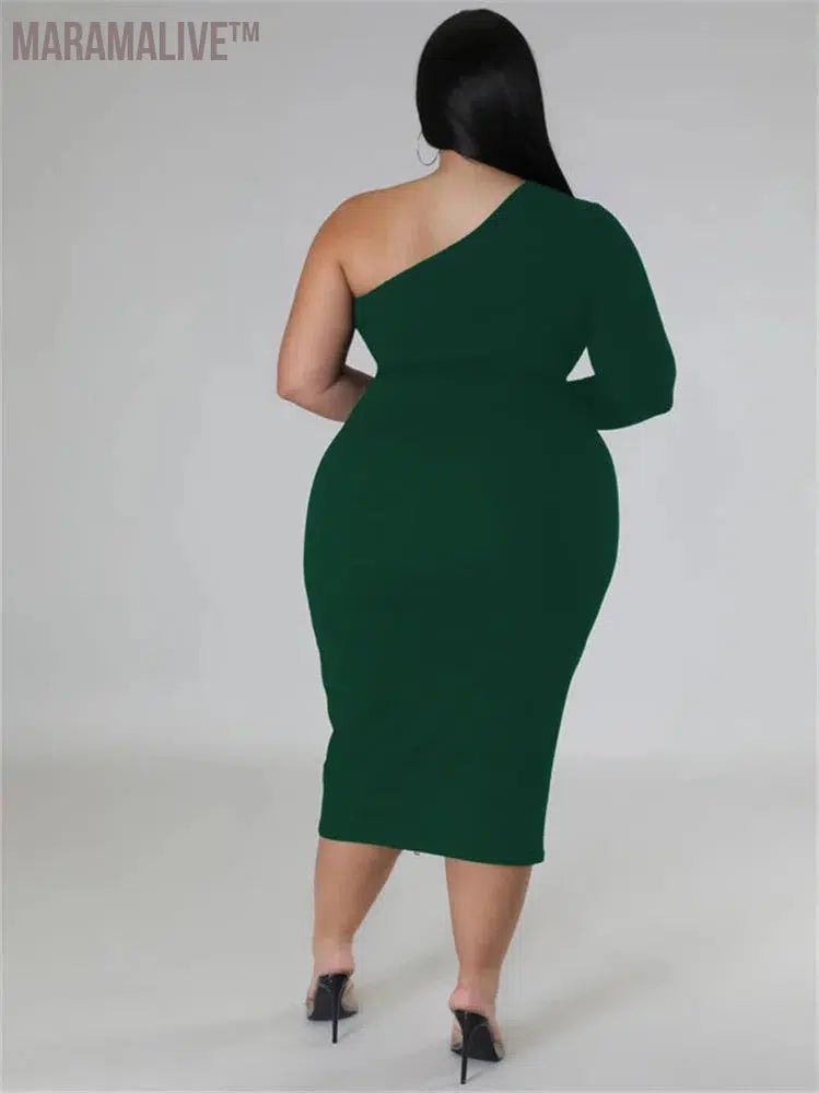 Plus Size Dresses for Women Single Sleeve Elegant Solid Sexy Zipper Maxi Dress New Summer Clothes