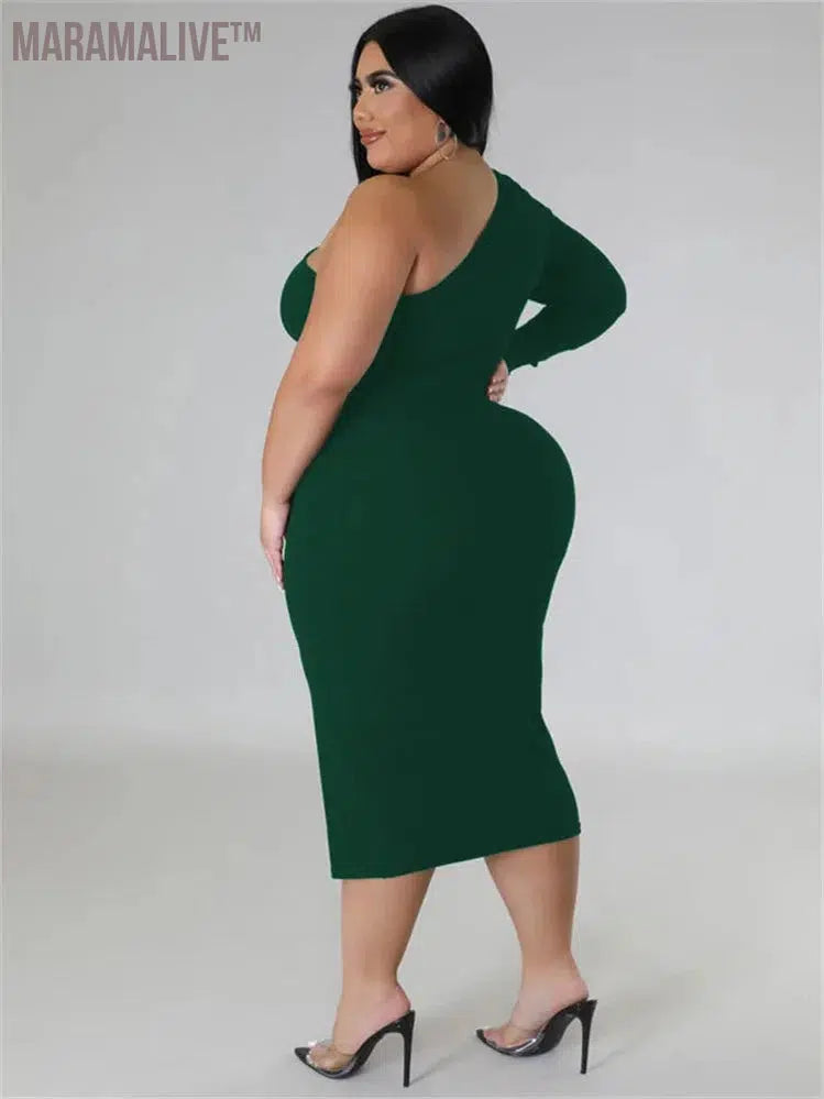 Plus Size Dresses for Women Single Sleeve Elegant Solid Sexy Zipper Maxi Dress New Summer Clothes