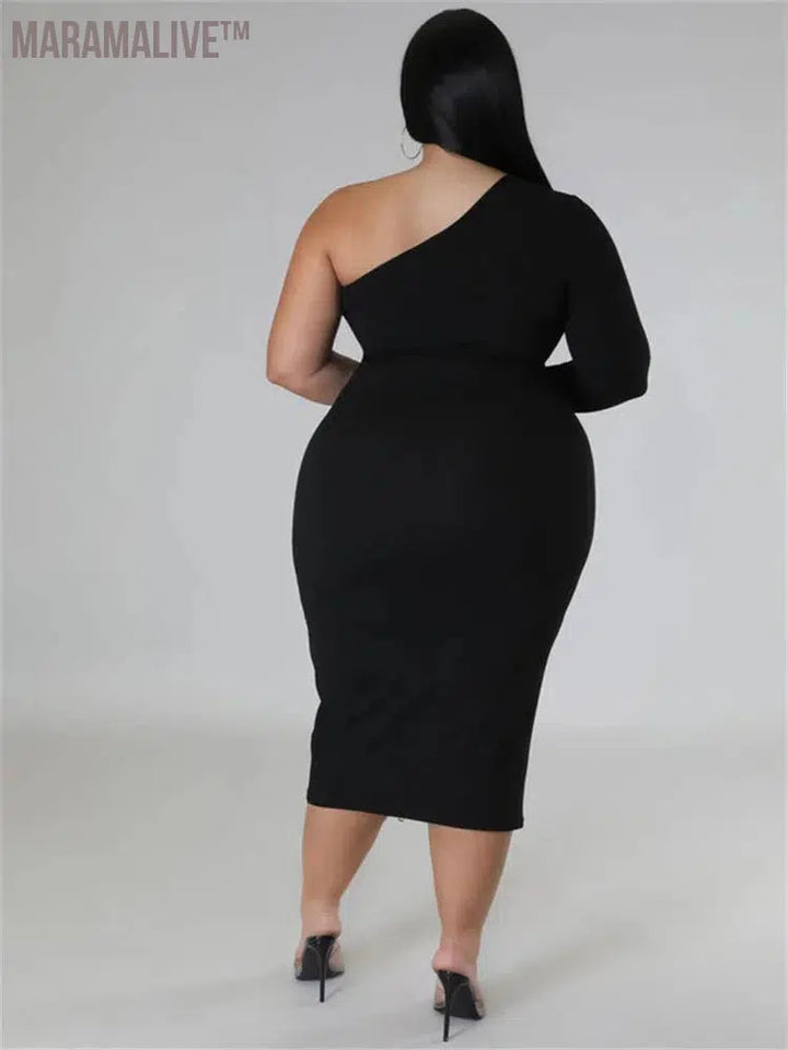 Plus Size Dresses for Women Single Sleeve Elegant Solid Sexy Zipper Maxi Dress New Summer Clothes