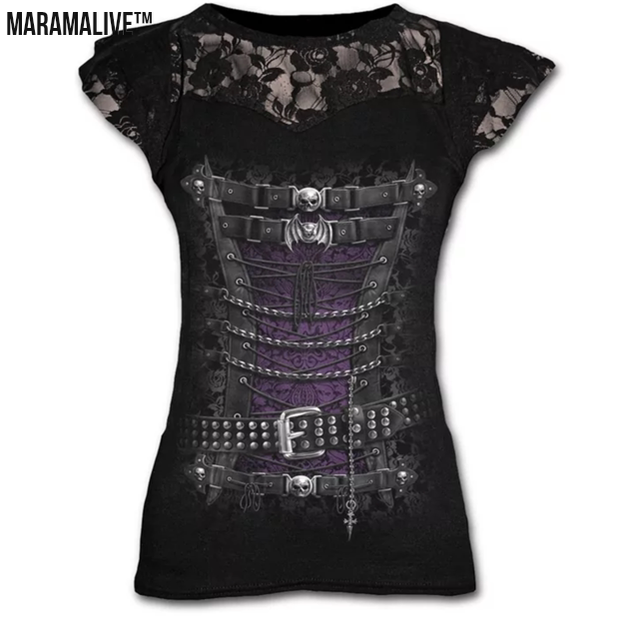 Plus Size Goth Graphic Lace T Shirts For Women Gothic