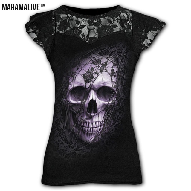 Plus Size Goth Graphic Lace T Shirts For Women Gothic