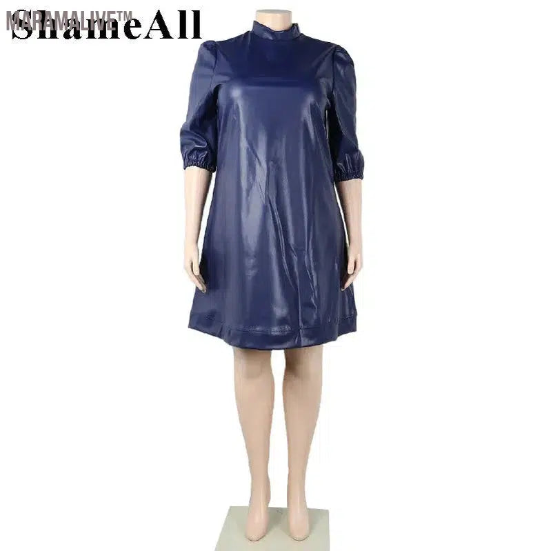 Plus Size Half Sleeve Pu Leather A-line Mini Dress 4XL Street Women Sexi Night Dress Hot Loose Casual Dresses Vestido Feminino