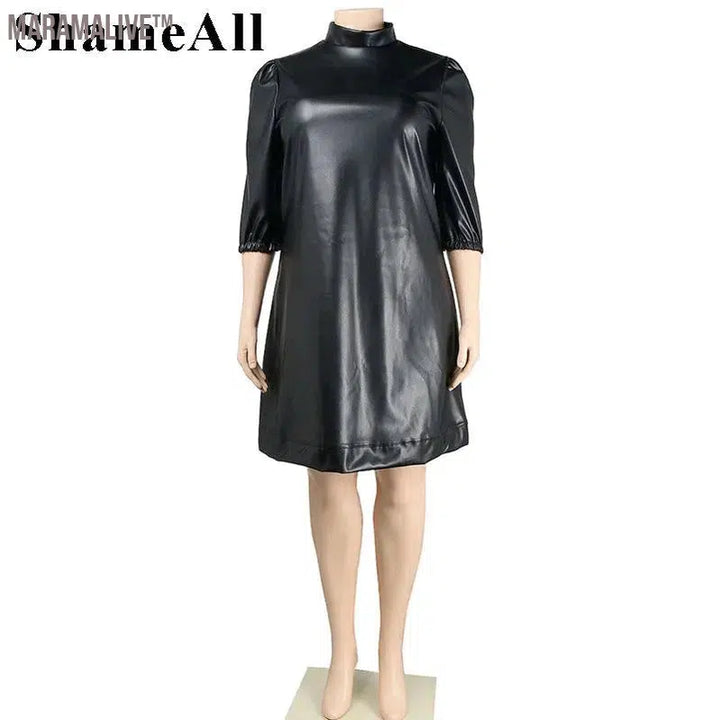 Plus Size Half Sleeve Pu Leather A-line Mini Dress 4XL Street Women Sexi Night Dress Hot Loose Casual Dresses Vestido Feminino