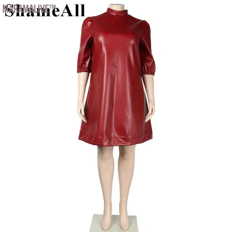 Plus Size Half Sleeve Pu Leather A-line Mini Dress 4XL Street Women Sexi Night Dress Hot Loose Casual Dresses Vestido Feminino