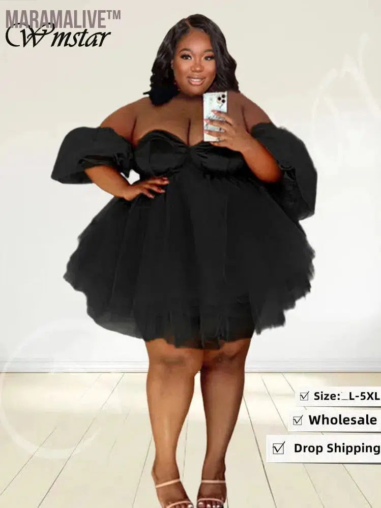 Plus Size Party Dresses Women Sexy Cute Mesh Elegant Birthday Outfits Big Hem Mini Dress Summer