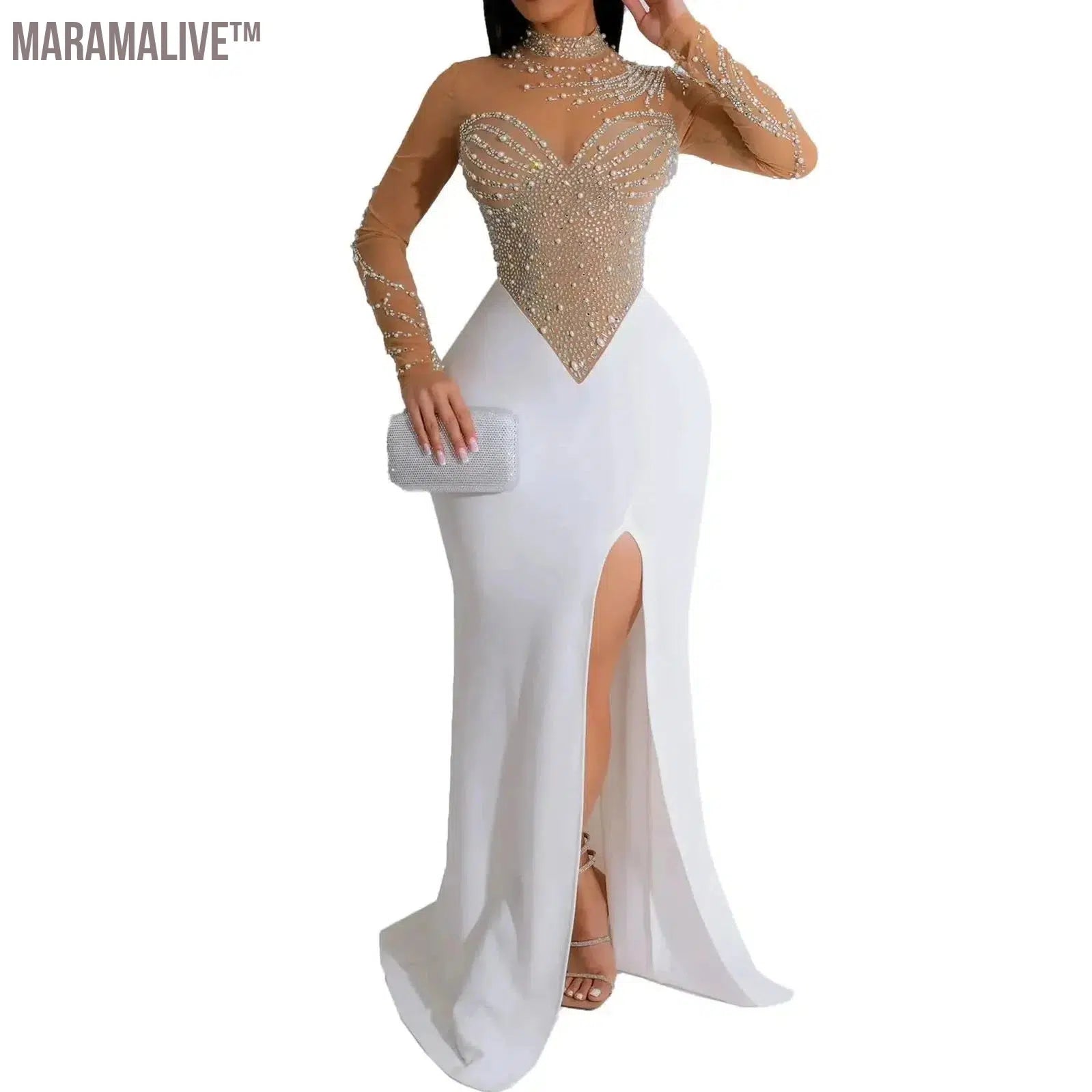 Plus Size Pearl Party Dress Female Diamond Sheer Mesh Clothing Evening Luxury Club Outfit 2024 Spring Elegant Pretty Women Dress