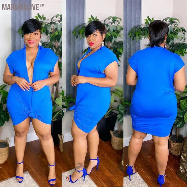 Plus Size Sexy Dresses for Women 4xl 5xl Deep V Neck Sweat Mini Dress Club Outfits Summer Clothes