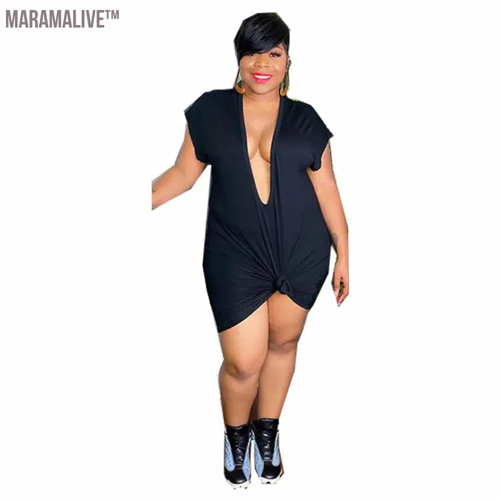 Plus Size Sexy Dresses for Women 4xl 5xl Deep V Neck Sweat Mini Dress Club Outfits Summer Clothes