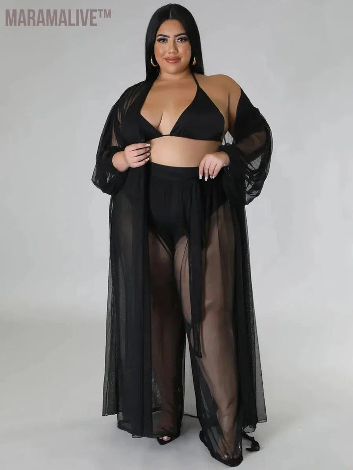 Plus Size Two Piece Sets Women Clothing Mess Bra Top and Pants Wide Leg New In Matching Set