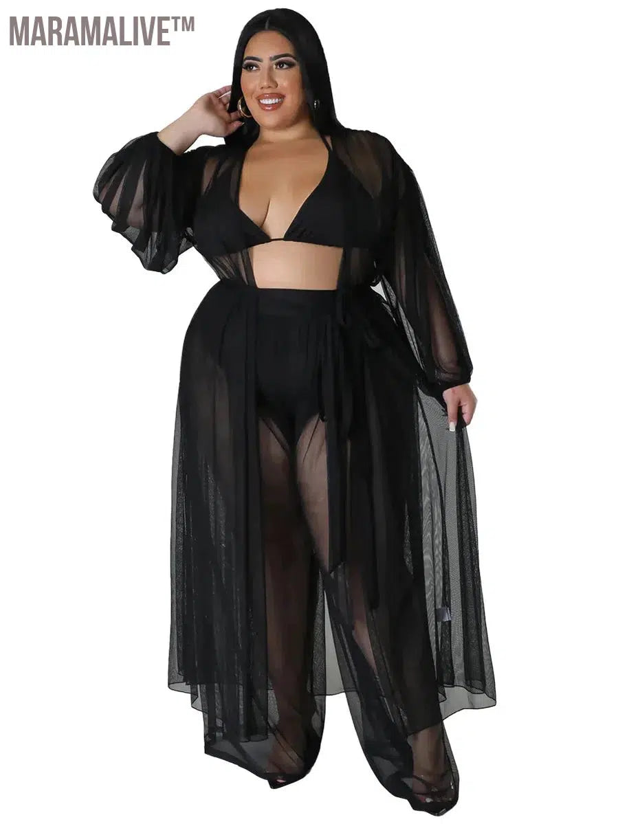 Plus Size Two Piece Sets Women Clothing Mess Bra Top and Pants Wide Leg New In Matching Set