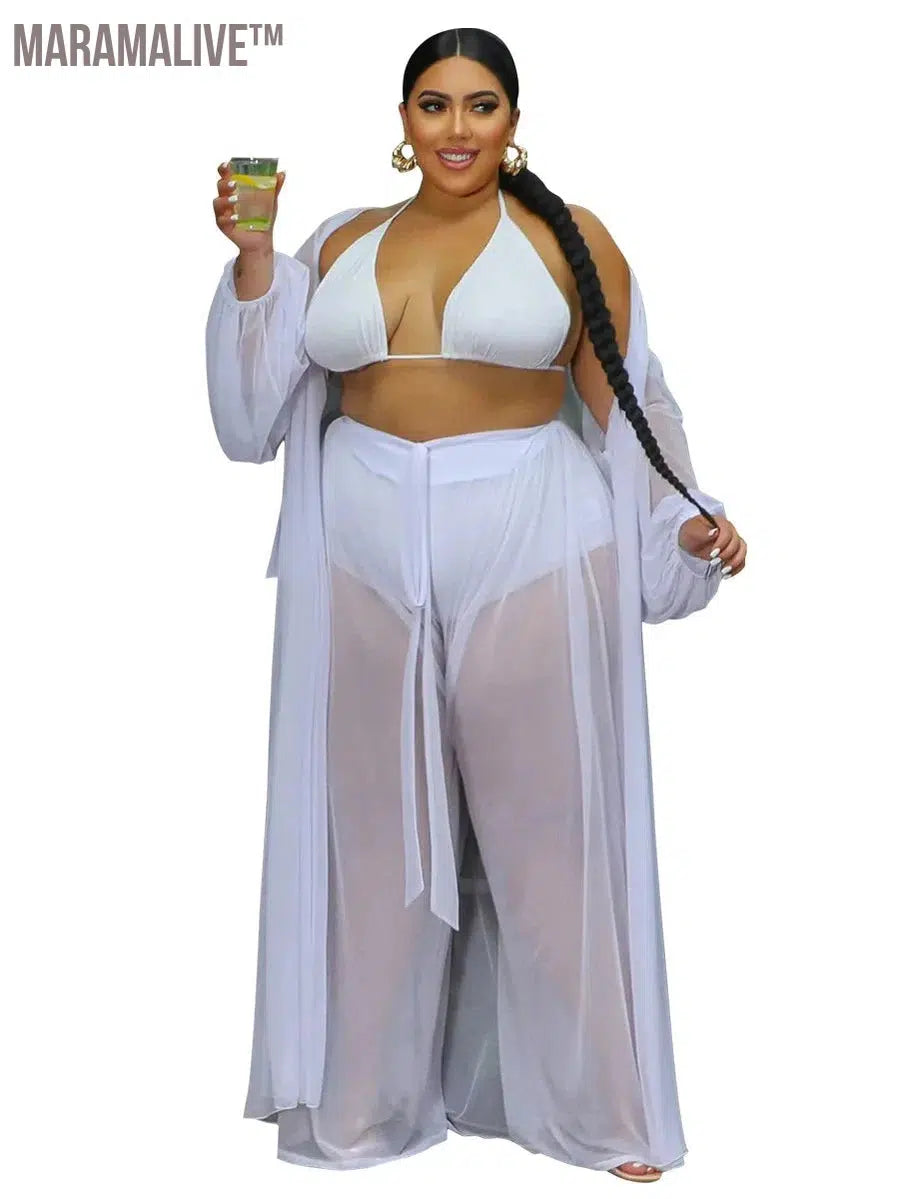 Plus Size Two Piece Sets Women Clothing Mess Bra Top and Pants Wide Leg New In Matching Set