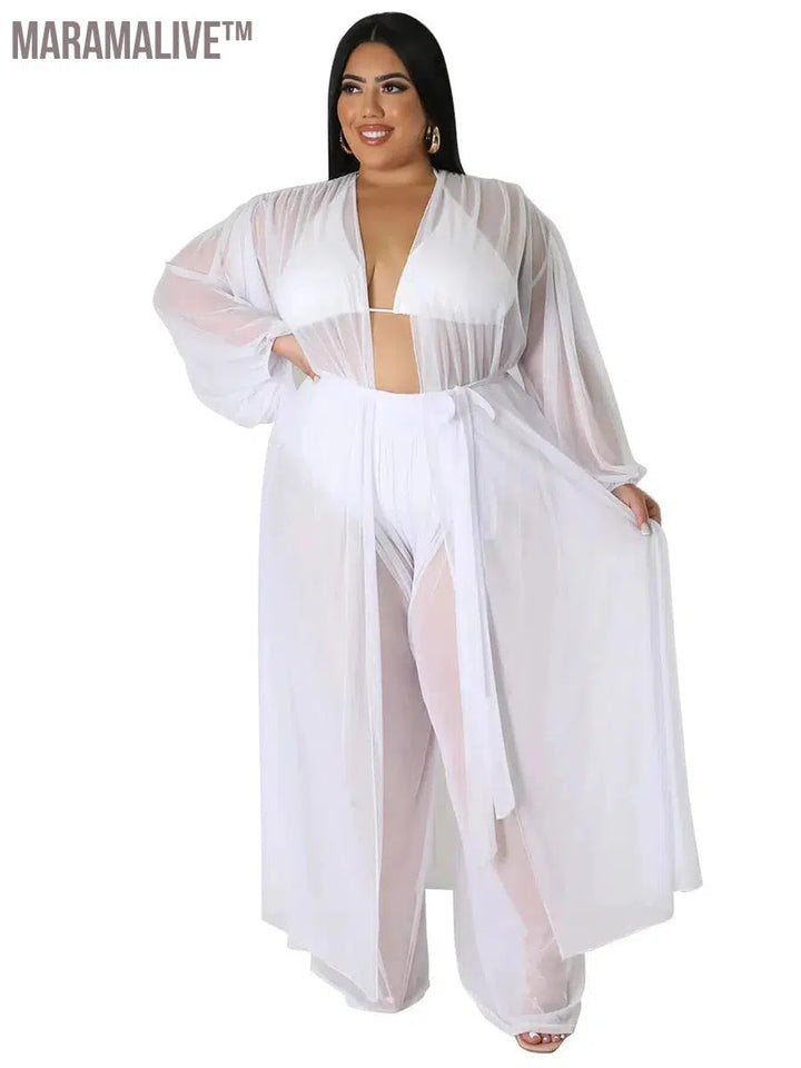 Plus Size Two Piece Sets Women Clothing Mess Bra Top and Pants Wide Leg New In Matching Set