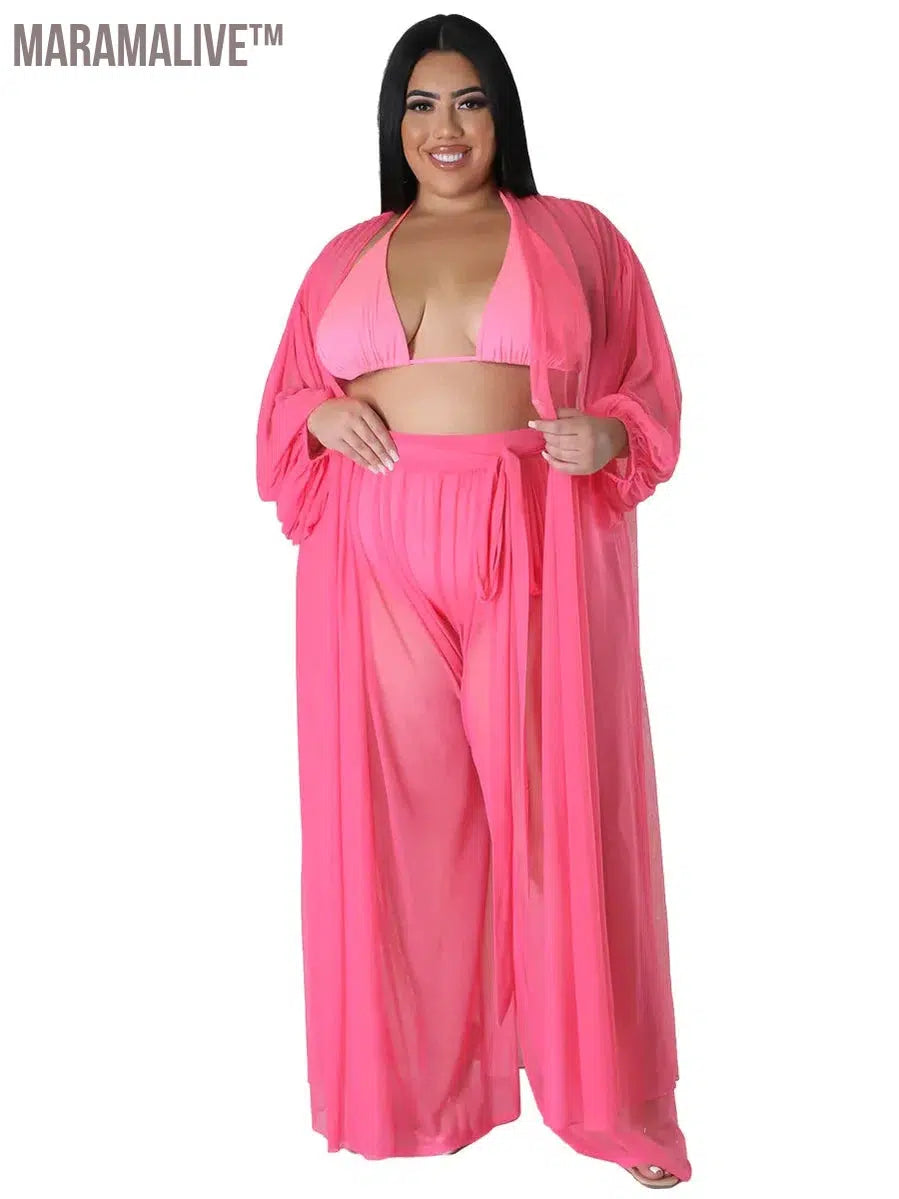 Plus Size Two Piece Sets Women Clothing Mess Bra Top and Pants Wide Leg New In Matching Set