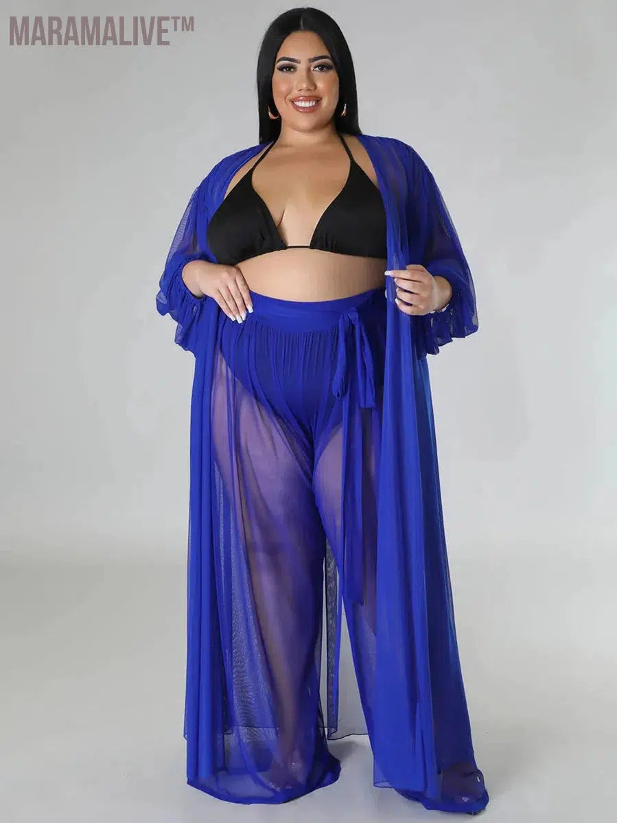 Plus Size Two Piece Sets Women Clothing Mess Bra Top and Pants Wide Leg New In Matching Set