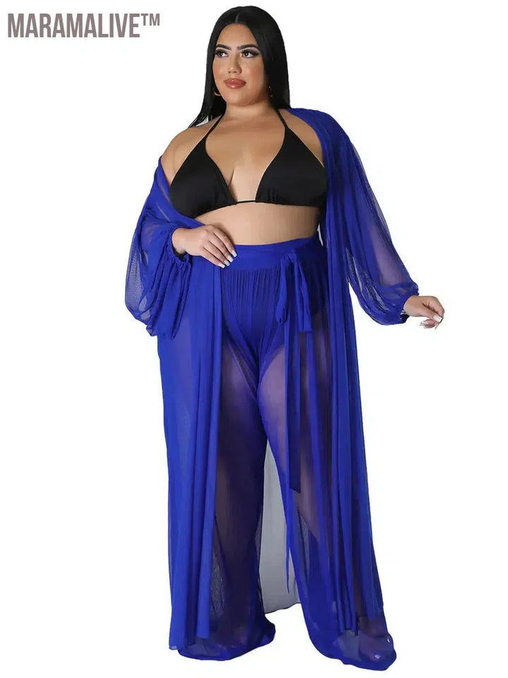 Plus Size Two Piece Sets Women Clothing Mess Bra Top and Pants Wide Leg New In Matching Set