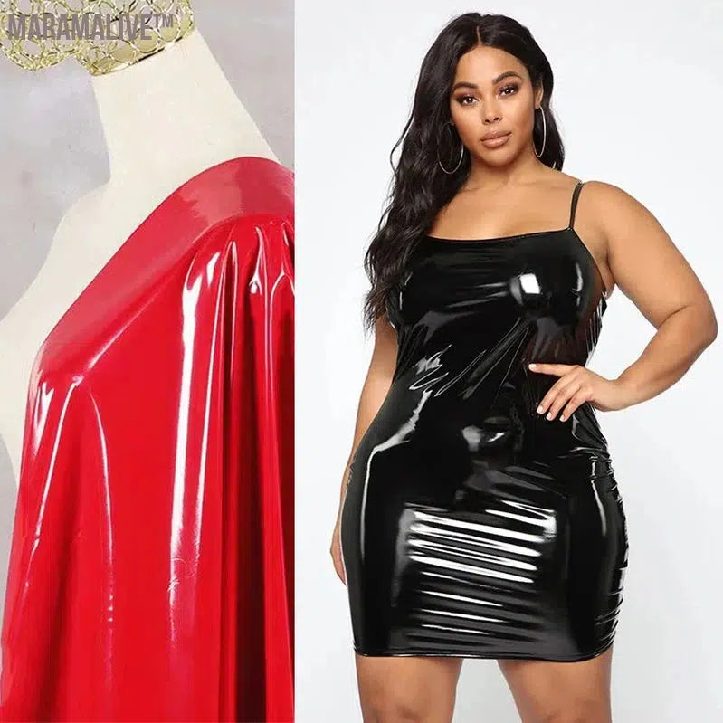 Plus Size Women PU Leather Dresses Sexy Halter Spaghetti Straps Dress Ladies Latex Leather Sleeveless Bodycon Mini Dress 5XL