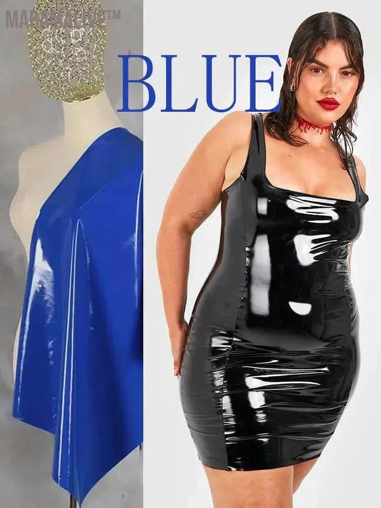 Plus Size Women Patent Leather Mini Dress 7XL Sleeveless Stretch Bodycon Tank Dress Party Faux Latex Dress 6XL Nightclub Costume