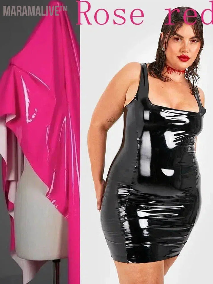 Plus Size Women Patent Leather Mini Dress 7XL Sleeveless Stretch Bodycon Tank Dress Party Faux Latex Dress 6XL Nightclub Costume