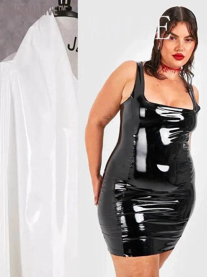 Plus Size Women Patent Leather Mini Hip Wrap Dress Sleeveless Stretch Bodycon Tank Dress Party Faux Latex Dress 6XL Nightclub