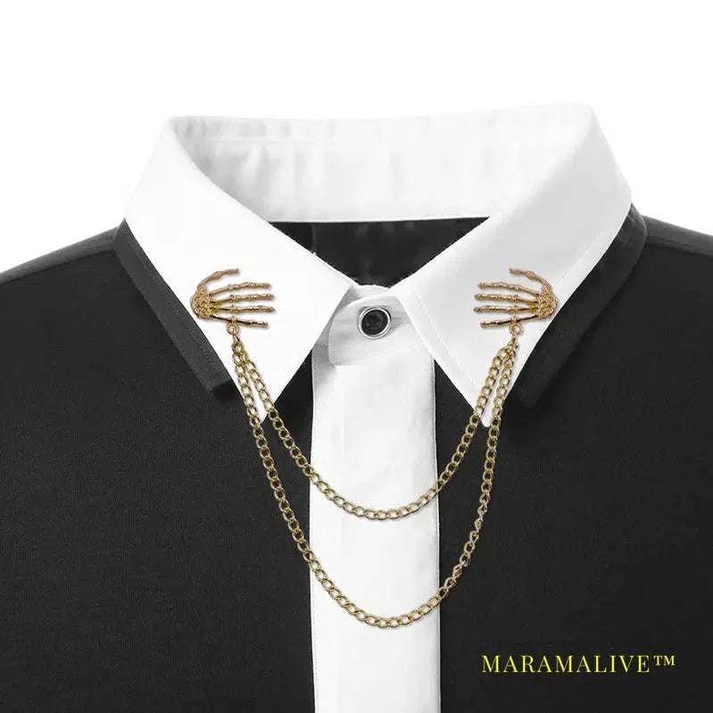 Popular Retro Punk Style Brooch Skull Claw Brooch Pins Shirt Collar Pin Collar Chain Alloy Pins And Brooches Men Jewelry