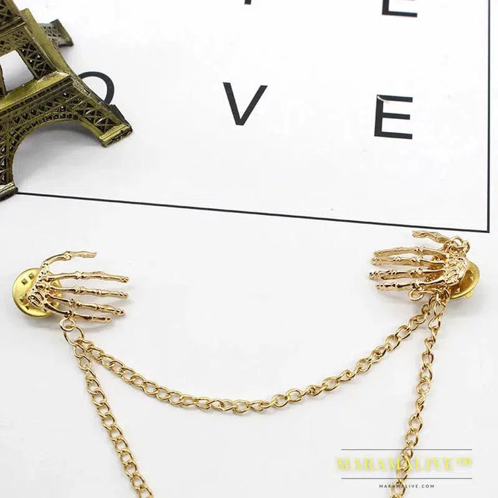 Popular Retro Punk Style Brooch Skull Claw Brooch Pins Shirt Collar Pin Collar Chain Alloy Pins And Brooches Men Jewelry