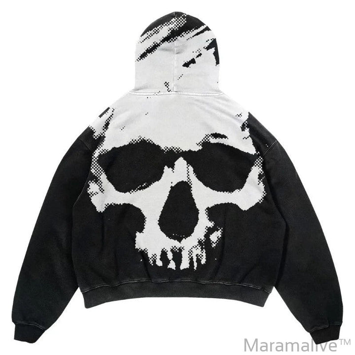 Popular Skull Print Design Hoodie Retro Street Gothic Style