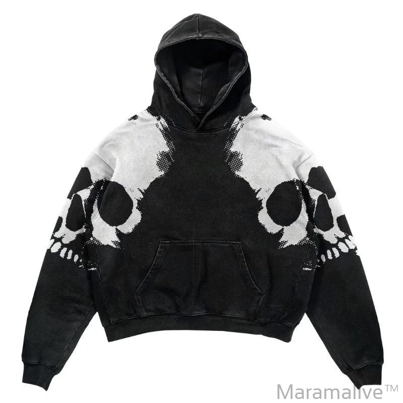 Popular Skull Print Design Hoodie Retro Street Gothic Style