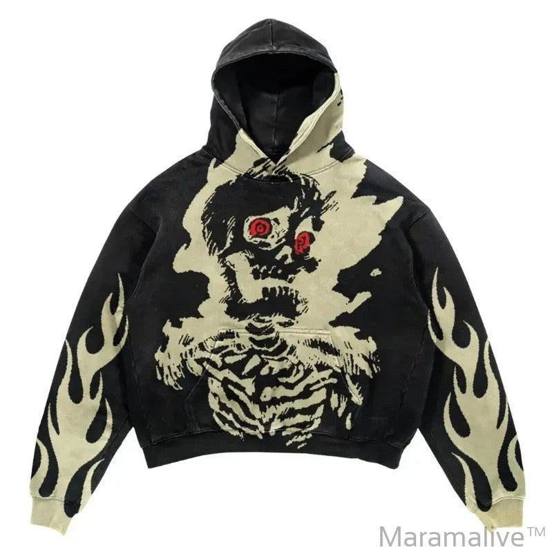 Popular Skull Print Design Hoodie Retro Street Gothic Style